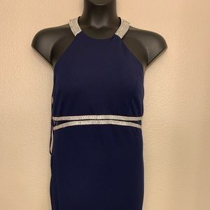 My Michelle’: Navy Blue Rhinestone Midi Dress